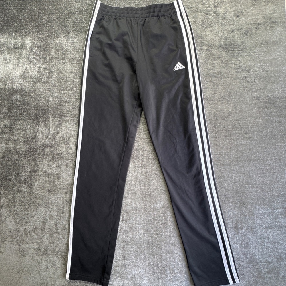 Adidas Track Pants Boys XL 18/20 Black‎ Stripe Straight Elastic Waist High Rise